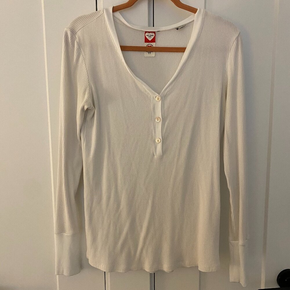 Scotch & Soda Rib Knit, Grandad long sleeve shirt, White, Size large